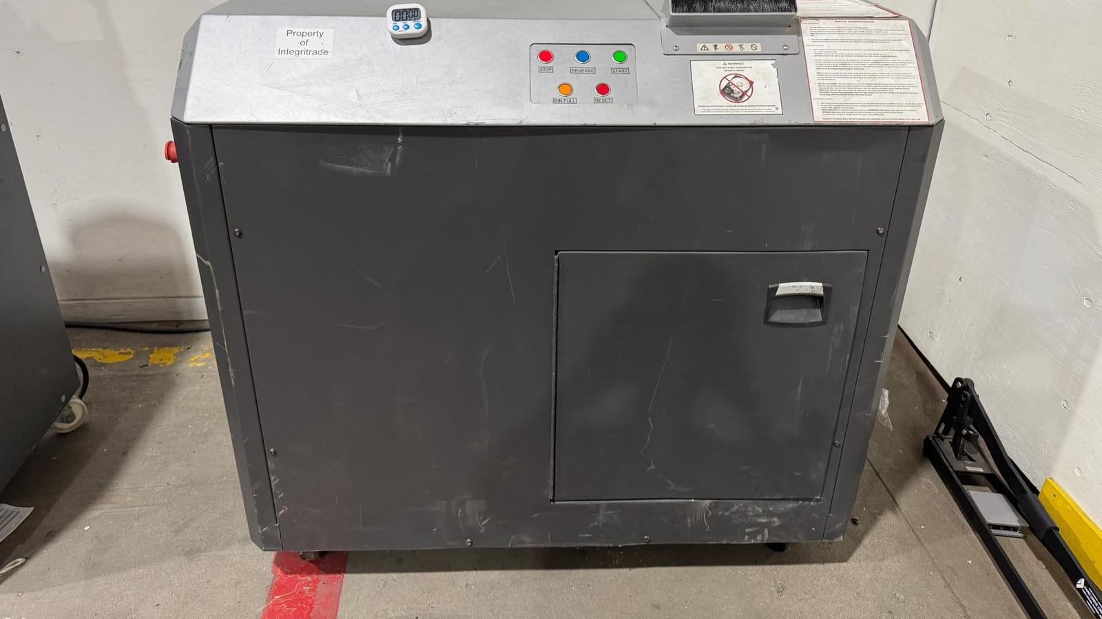 SEM Model 2 SSD-VK shredder at Integritrade, used for physical destruction of solid state drives