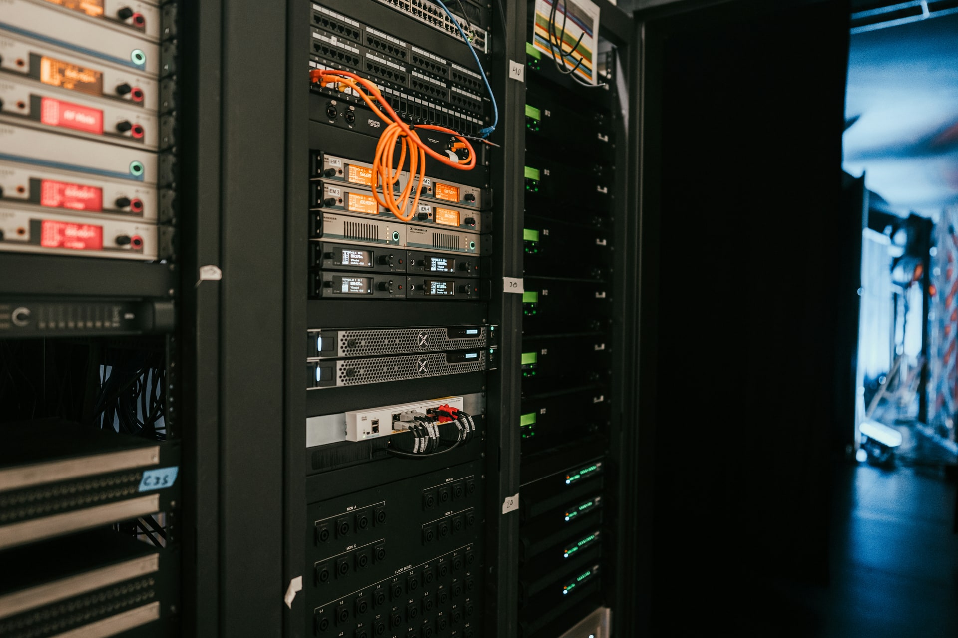 Racked servers staged for secure IT asset disposition at Integritrade
